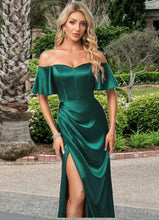 Load image into Gallery viewer, Gracie A-line Off the Shoulder Floor-Length Stretch Satin Bridesmaid Dress SRSP0022596