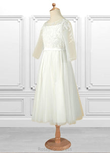 Alexus A-Line Lace Tulle Tea-Length Dress SRSP0020245