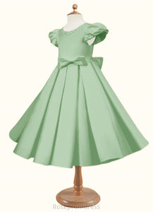Addison Ball-Gown Pleated Matte Satin Tea-Length Dress SRSP0020247