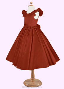 Val Ball-Gown Bow Matte Satin Tea-Length Dress SRSP0020248