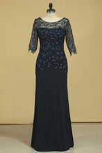 Load image into Gallery viewer, 2024 Mother Of The Bride Dresses Scoop 3/4 Length Sleeve Dark Navy Spandex &amp; Lace With Beads