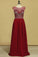 2024 Burgundy Prom Dresses A-Line Scoop Floor-Length Chiffon Beaded Bodice