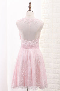 2024 Lace Homecoming Dresses A Line Scoop With Applique And Beads