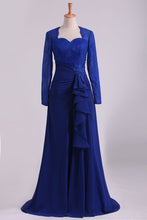 Load image into Gallery viewer, 2024 Mother Of The Bride Dresses Long Sleeves Chiffon With Applique Open Back Dark Royal Blue