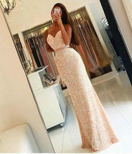 Load image into Gallery viewer, Sweetheart Sequin New Gorgeous Long Sweet 16 Gowns Mermaid Backless Prom Dresses RS20