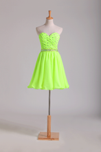 Load image into Gallery viewer, 2024 Sweetheart Pleated Bodice Beaded Waistline Homecoming Dress Short Chiffon