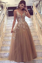 Load image into Gallery viewer, 2024 Sexy Backless Deep V Neckline Lace A Line Lace Long Custom Evening Prom Dresses