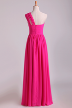 Load image into Gallery viewer, 2024 Fuchsia One Shoulder A Line Chiffon Bridesmaid Dresses