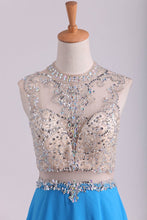 Load image into Gallery viewer, 2023 Scoop A Line Prom Dresses Beaded Bodice Chiffon &amp; Tulle With Slit