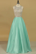 Load image into Gallery viewer, 2024 Sexy Open Back Scoop Prom Dresses A Line Satin &amp; Tulle With Beading