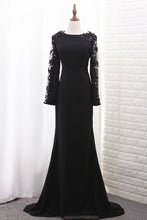 Load image into Gallery viewer, 2024 Chiffon Long Sleeves Scoop Mermaid Evening Dresses With Applique