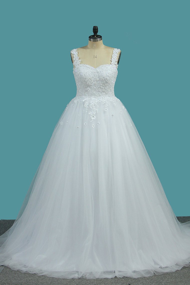 2024 Ball Gown Off The Shoulder Tulle Wedding Dresses With Beads And Handmade Flowers