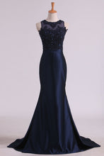 Load image into Gallery viewer, 2024 Satin Scoop With Applique And Beads Prom Dresses Mermaid Sweep Train