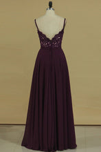 Load image into Gallery viewer, 2024 Spaghetti Straps With Applique A Line Chiffon Floor Length Prom Dresses