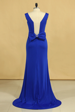 Load image into Gallery viewer, 2024 Plus Size Prom Dresses Square Neckline Sweep Train With Bow-Knot Dark Royal Blue