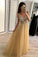 Simple A Line Tulle Beads V Neck Straps Backless Prom Dresses Long Evening Dresses RS681