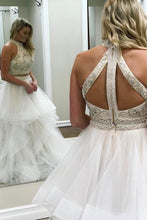 Load image into Gallery viewer, A line Ivory Beads Halter Ruffles Prom Dresses Long Open Back Party Dresses RS693