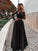 Two Piece Black Long Sleeve Scoop Jewel Appliques Prom Dresses with Satin RS683