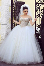 Load image into Gallery viewer, 2024 Off The Shoulder Wedding Dresses A Line Tulle With Beading Floor Length