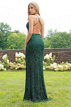 Load image into Gallery viewer, Sexy Mermaid Green V Neck Sequins Criss Cross Prom Dresses Cheap Evening Dresses RS701