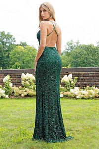 Sexy Mermaid Green V Neck Sequins Criss Cross Prom Dresses Cheap Evening Dresses RS701