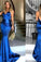 Sheath Royal Blue Long Open Back Sexy Prom Dresses Evening Dresses