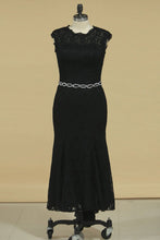 Load image into Gallery viewer, 2024 Scoop Lace Mermaid Prom Dresses Beaded Waistline Sweep Train