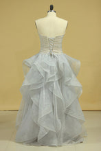 Load image into Gallery viewer, 2024 Plus Size Strapless Prom Dresses Organza With Beading Floor Length