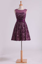 Load image into Gallery viewer, 2024 Grape Homecoming Dresses Scoop A Line With Sash And Beads Short/Mini