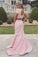 New Arrival 2 Piece Sweep Train Pearl Pink Prom Dress with Pearl Open Back RS600