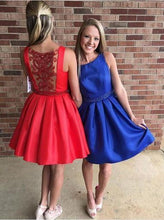 Load image into Gallery viewer, Modern Bateau Sleeveless Short Red/Royal Blue Prom Dress with Beading RS595