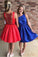 Modern Bateau Sleeveless Short Red/Royal Blue Prom Dress with Beading RS595