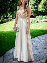 Load image into Gallery viewer, Nectarean Bateau Sleeveless Floor Length Light Champagne Prom Dresses RS597