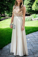 Load image into Gallery viewer, Nectarean Bateau Sleeveless Floor Length Light Champagne Prom Dresses RS597