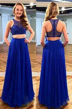 Load image into Gallery viewer, Stunning Two Piece Jewel Sleeveless Floor-Length Royal Blue Prom Dress with Beading RS598