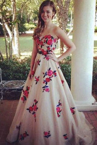 High Quality Sweetheart Sweep Train Champagne Prom Dresses RS592