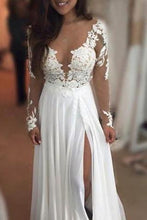 Load image into Gallery viewer, Sexy Long Sleeves Floor-Length Jewel Illusion Neck Prom Dress with Lace Top