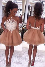 Load image into Gallery viewer, Modern Illusion Neck Sleeveless Short Champagne Prom Dresses RS588