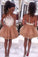 Modern Illusion Neck Sleeveless Short Champagne Prom Dresses RS588