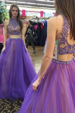 Load image into Gallery viewer, Stylish Two Piece High Neck Floor-Length Prom Dress with Beading Open Back RS587