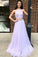 Chic Two Piece Low Back Halter Tulle Long Prom Dresses