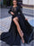 A-Line Round Neck Long Sleeves Black Long Prom Dress