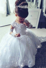 Load image into Gallery viewer, 2024 Ball Gown Flower Girl Dresses Scoop Long Sleeves Tulle With Applique