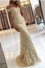 Load image into Gallery viewer, 2024 Prom Dresses Off The Shoulder Lace With Beads And Sash Mermaid