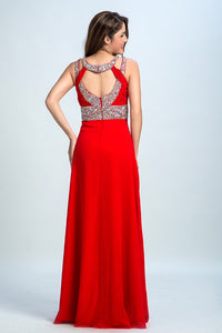2024 Sexy Prom Dresses A Line Scoop Sweep/Brush Red Open Back
