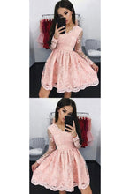 Load image into Gallery viewer, Long Sleeves Short Lace Prom Dresses Homecoming Formal Dresses