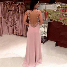 Load image into Gallery viewer, Pink Long Chiffon See Through Sexy V-Neck Sleeveless A-Line Yarn Prom Dresses RS18