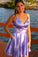 Lilac V-neck Short Simple Homecoming Dresses With Pocket