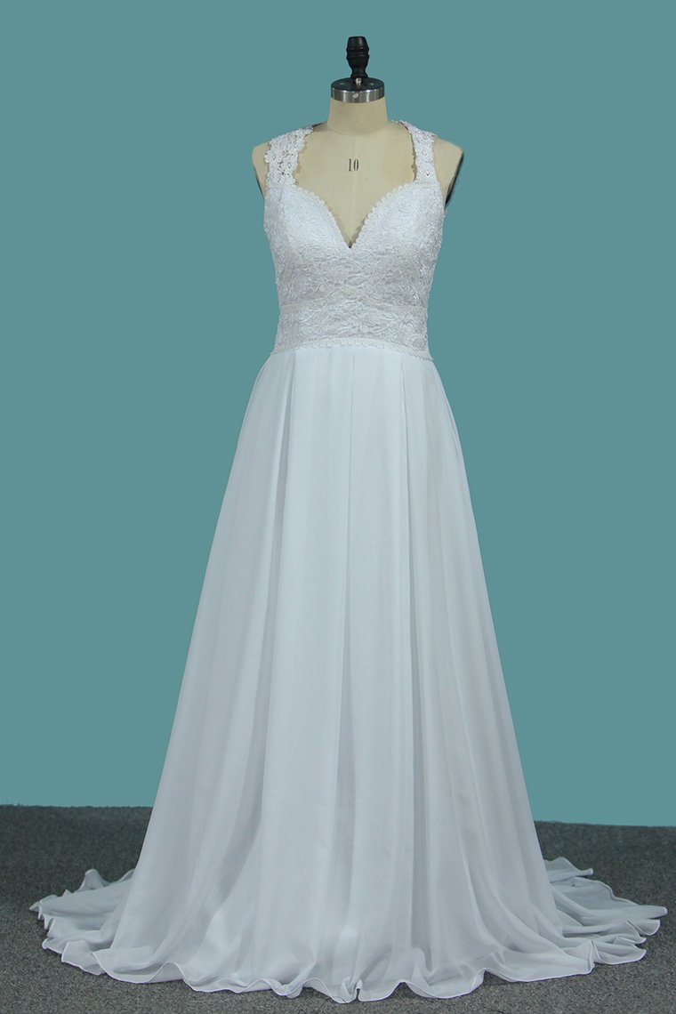 2023 Sexy Open Back Chiffon A Line Straps Wedding Dresses With Applique