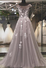 Load image into Gallery viewer, Prom Dress Scoop Lace Sweep Tulle With Appliques